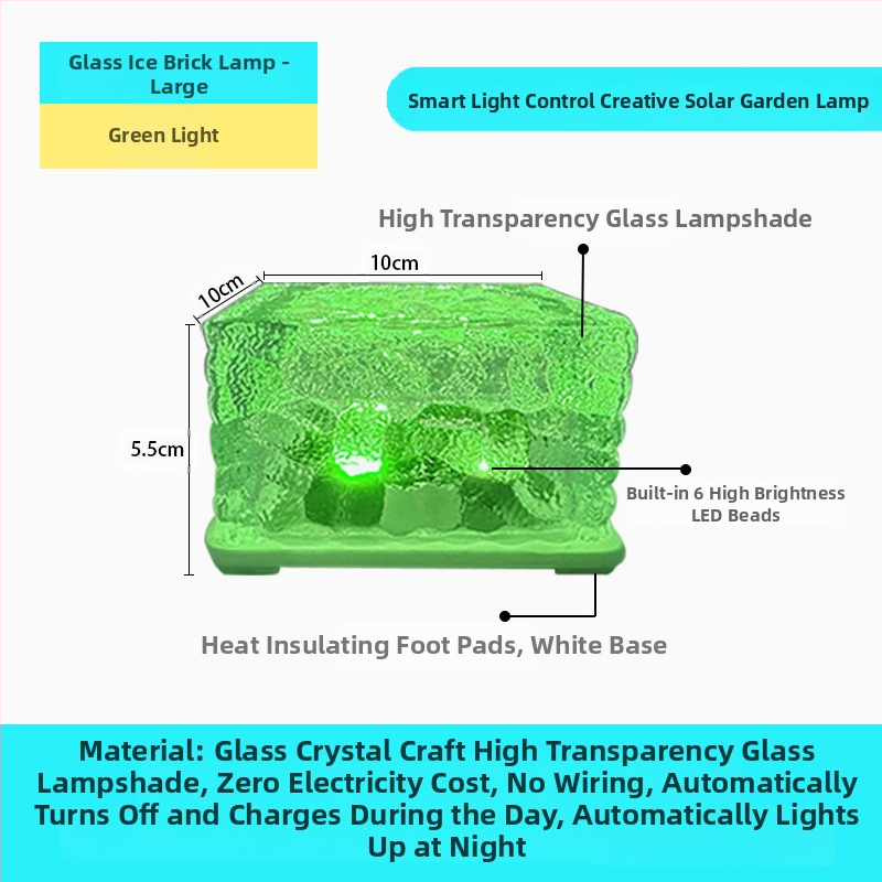 Päikeseenergial töötav LED-jääkivi lamp klaasist imitatsiooniga välistingimustes kasutatav sisehoovi põrandaplaadi lamp aia maastiku dekoratiivne maa-alune lamp telkimislamp