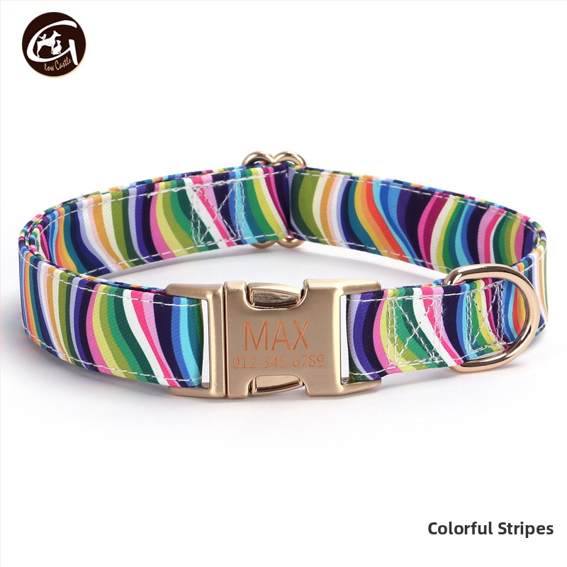 Uus kirjaga koerakaelarihm lilla roosa triibuga lemmikloomatarvete väliskaubanduse veojõuga koerakett madal kuldne pandla kiri