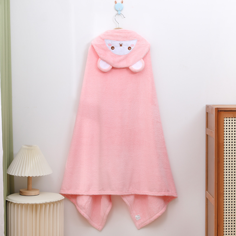 Vaikiškas rankšluostis su gobtuvu, sugeriantis kūdikiams skirtas chalatas su gobtuvu, koralinis flisas, vaikiškas rankšluostis