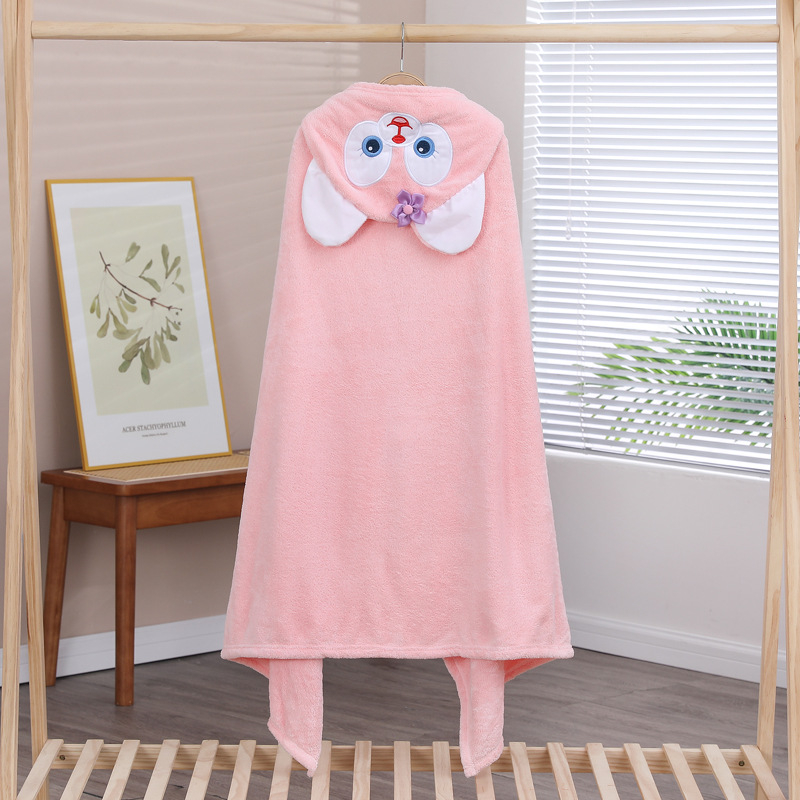 Vaikiškas rankšluostis su gobtuvu, sugeriantis kūdikiams skirtas chalatas su gobtuvu, koralinis flisas, vaikiškas rankšluostis