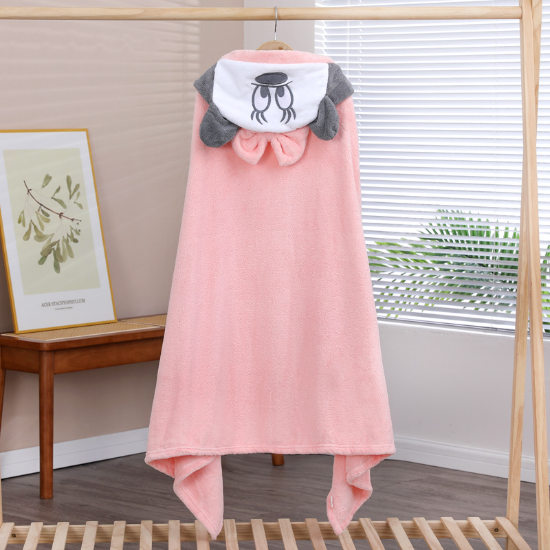 Vaikiškas rankšluostis su gobtuvu, sugeriantis kūdikiams skirtas chalatas su gobtuvu, koralinis flisas, vaikiškas rankšluostis