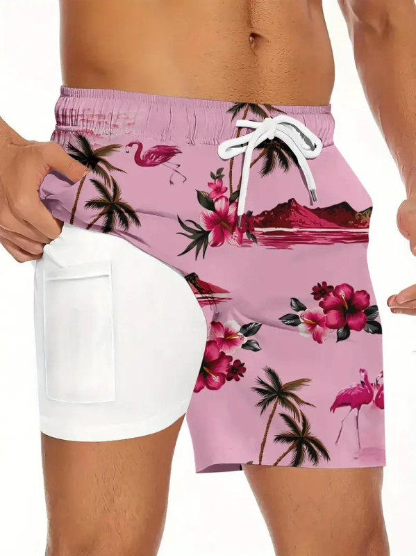 2025. aasta Euroopa ja Ameerika piiriülesed uued 3D-digitaalprintimisega meeste moespordi rannapüksid, kahekihilised vabaajapüksid