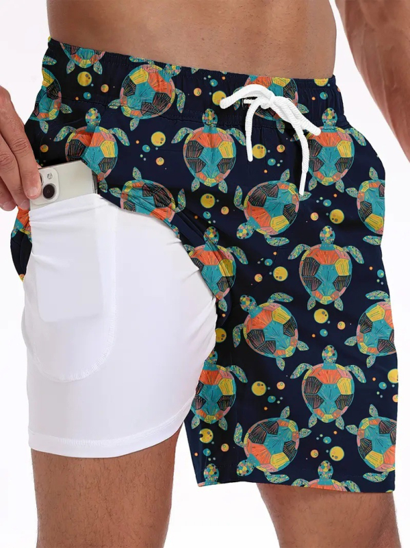 2025. aasta Euroopa ja Ameerika piiriülesed uued 3D-digitaalprintimisega meeste moespordi rannapüksid, kahekihilised vabaajapüksid