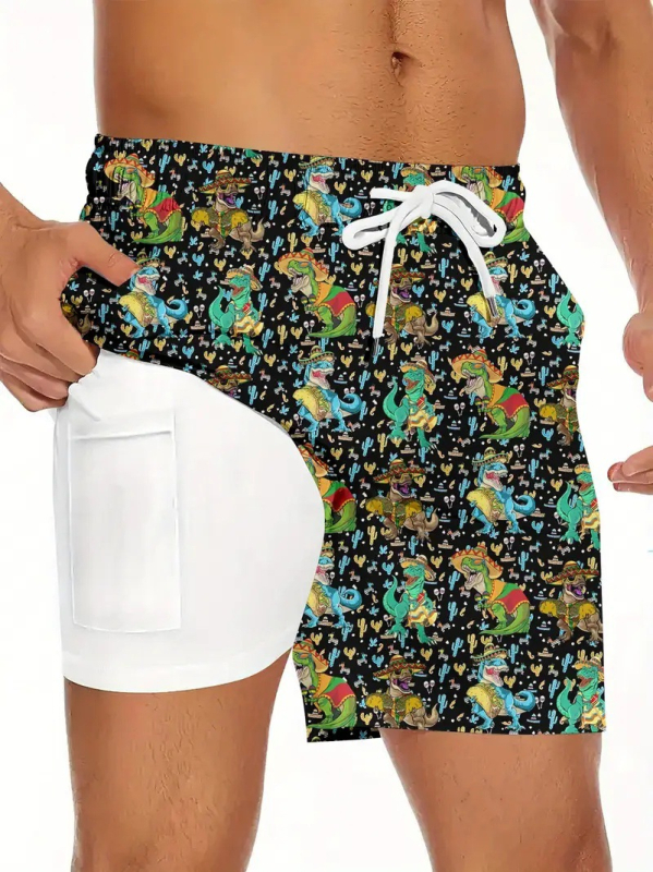 2025. aasta Euroopa ja Ameerika piiriülesed uued 3D-digitaalprintimisega meeste moespordi rannapüksid, kahekihilised vabaajapüksid