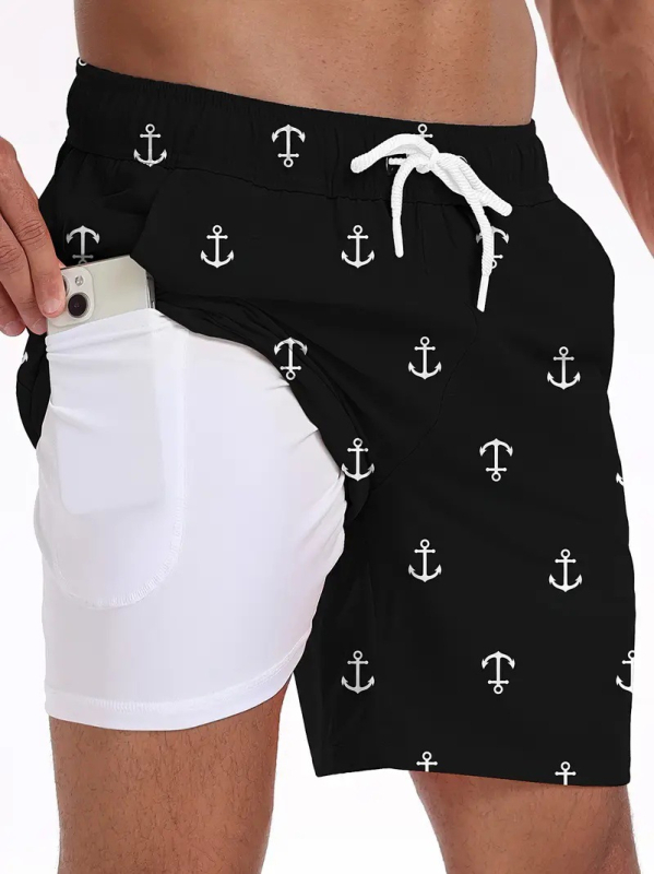 2025. aasta Euroopa ja Ameerika piiriülesed uued 3D-digitaalprintimisega meeste moespordi rannapüksid, kahekihilised vabaajapüksid