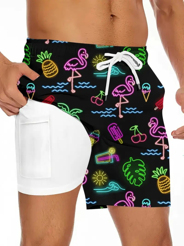 2025. aasta Euroopa ja Ameerika piiriülesed uued 3D-digitaalprintimisega meeste moespordi rannapüksid, kahekihilised vabaajapüksid