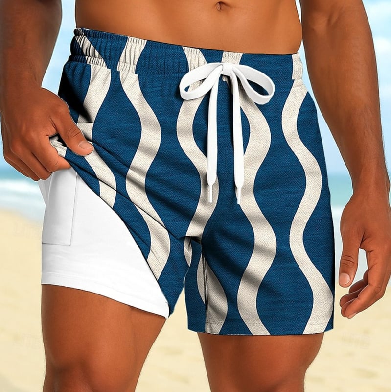 Pantaloni scurți de plajă sport pentru bărbați, cu strat dublu, casual, cu imprimare digitală 3D, 2025, europene și americane, transfrontaliere, noi