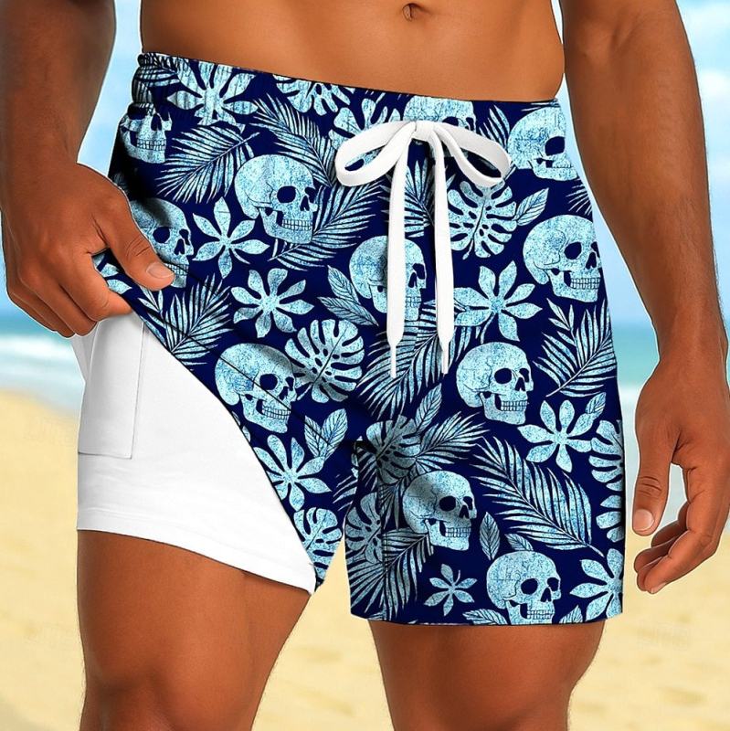 2025. aasta Euroopa ja Ameerika piiriülesed uued 3D-digitaalprintimisega meeste moespordi rannapüksid, kahekihilised vabaajapüksid