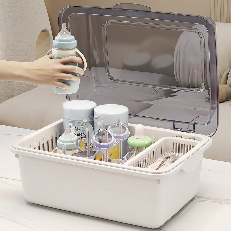 Kūdikių buteliukų laikymo dėžutė, kūdikių reikmenys, dulkėms atsparus drenažo stovas su dangčiu, kūdikių stalo reikmenys, žaislai, naujagimių maisto papildų laikymo dėžutė