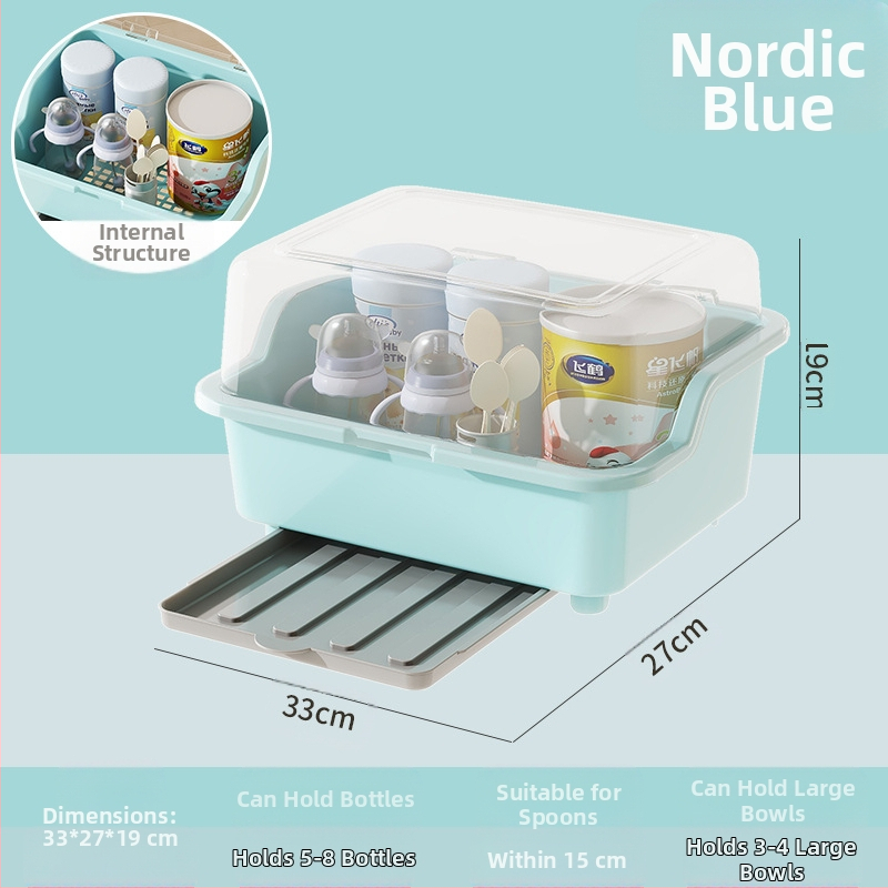 Kūdikių buteliukų laikymo dėžutė, kūdikių reikmenys, dulkėms atsparus drenažo stovas su dangčiu, kūdikių stalo reikmenys, žaislai, naujagimių maisto papildų laikymo dėžutė