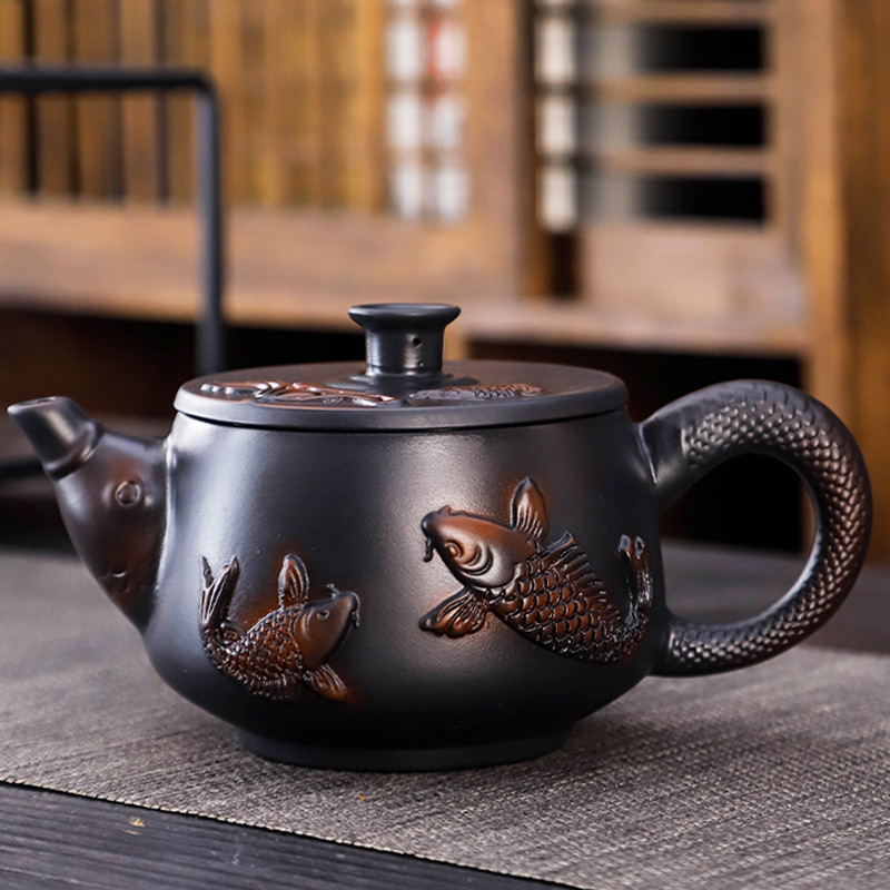 Lila kerámia kung fu teáskészlet öltöny retro háztartási egyszerű teáskanna fedél tál teáskészlet kiegészítők magas színű, értékű kézzel készített ajándék