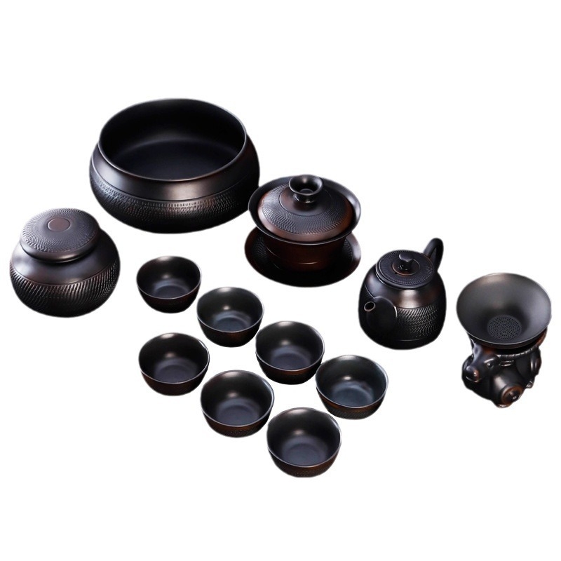 Lila kerámia kung fu teáskészlet öltöny retro háztartási egyszerű teáskanna fedél tál teáskészlet kiegészítők magas színű, értékű kézzel készített ajándék