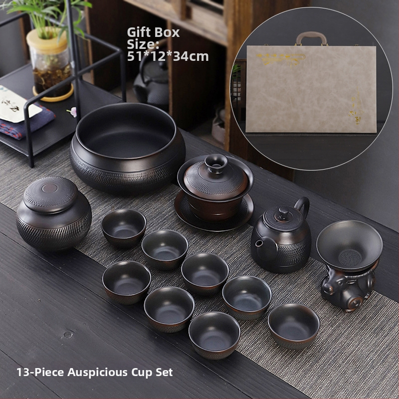 Lila kerámia kung fu teáskészlet öltöny retro háztartási egyszerű teáskanna fedél tál teáskészlet kiegészítők magas színű, értékű kézzel készített ajándék