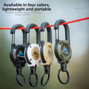 Välistingimustes kasutatav taktikaline sissetõmmatav pandlaga terasest traatköis multifunktsionaalne võtmehoidja, telkimiseks mõeldud tagasilöögivastane köis, sissetõmmatav