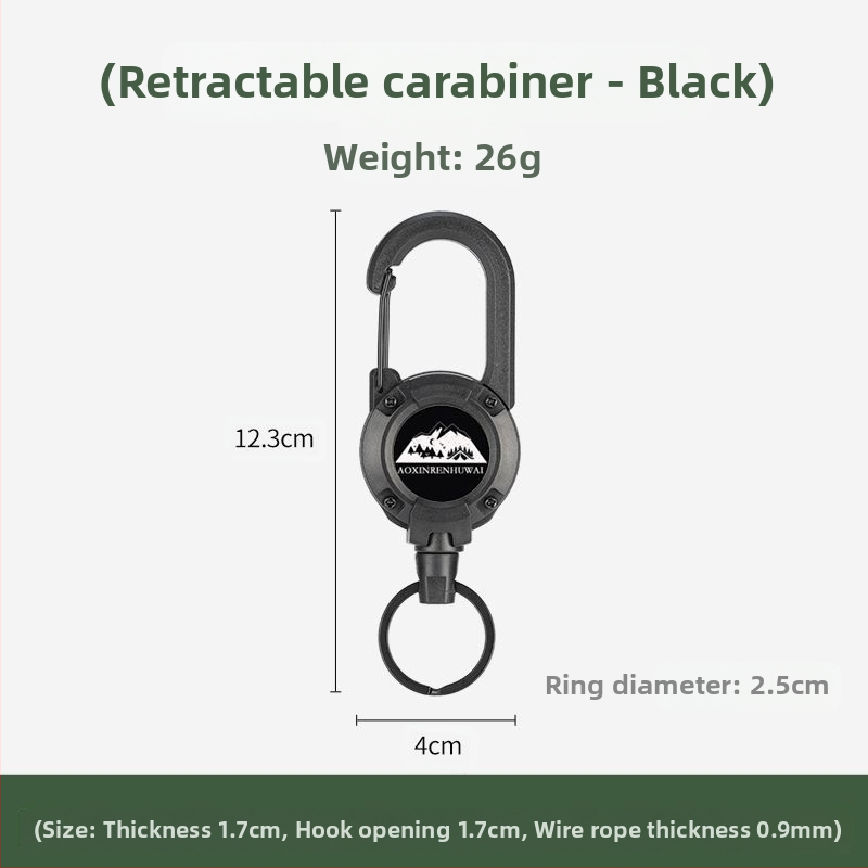 Välistingimustes kasutatav taktikaline sissetõmmatav pandlaga terasest traatköis multifunktsionaalne võtmehoidja, telkimiseks mõeldud tagasilöögivastane köis, sissetõmmatav