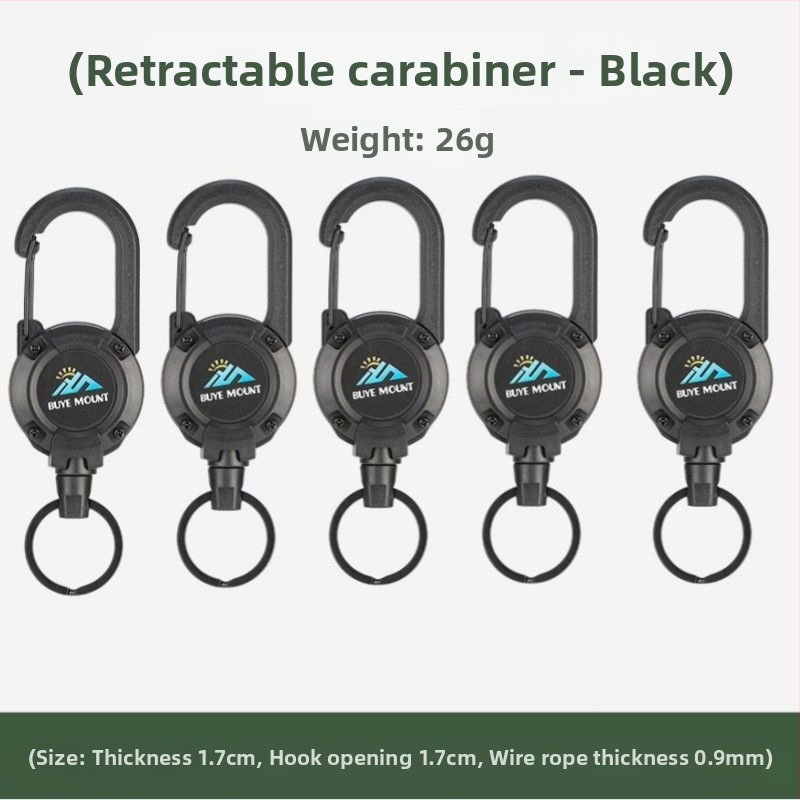 Välistingimustes kasutatav taktikaline sissetõmmatav pandlaga terasest traatköis multifunktsionaalne võtmehoidja, telkimiseks mõeldud tagasilöögivastane köis, sissetõmmatav