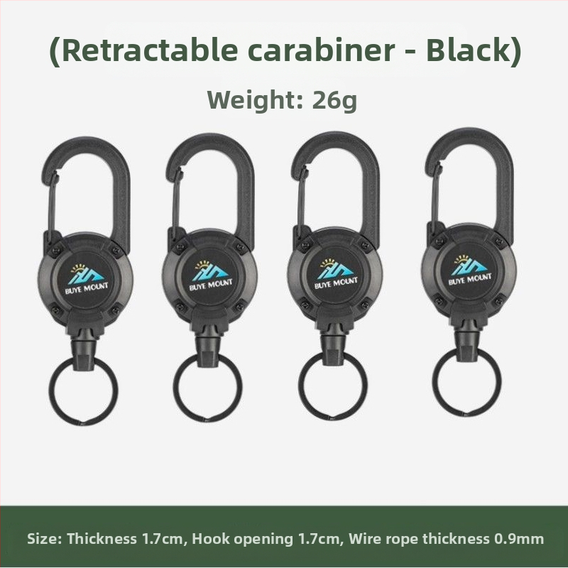 Välistingimustes kasutatav taktikaline sissetõmmatav pandlaga terasest traatköis multifunktsionaalne võtmehoidja, telkimiseks mõeldud tagasilöögivastane köis, sissetõmmatav