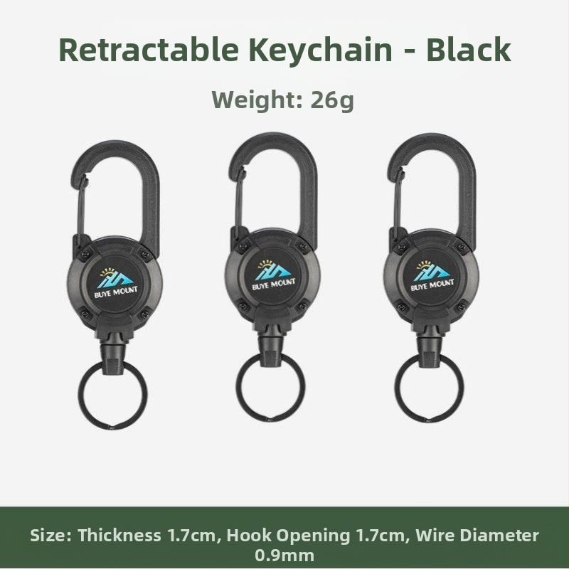 Välistingimustes kasutatav taktikaline sissetõmmatav pandlaga terasest traatköis multifunktsionaalne võtmehoidja, telkimiseks mõeldud tagasilöögivastane köis, sissetõmmatav