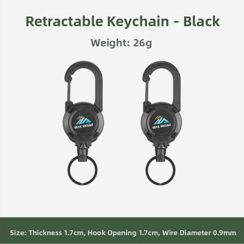 Välistingimustes kasutatav taktikaline sissetõmmatav pandlaga terasest traatköis multifunktsionaalne võtmehoidja, telkimiseks mõeldud tagasilöögivastane köis, sissetõmmatav