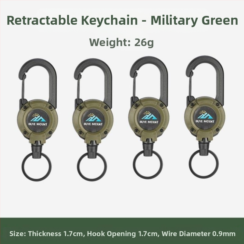 Välistingimustes kasutatav taktikaline sissetõmmatav pandlaga terasest traatköis multifunktsionaalne võtmehoidja, telkimiseks mõeldud tagasilöögivastane köis, sissetõmmatav