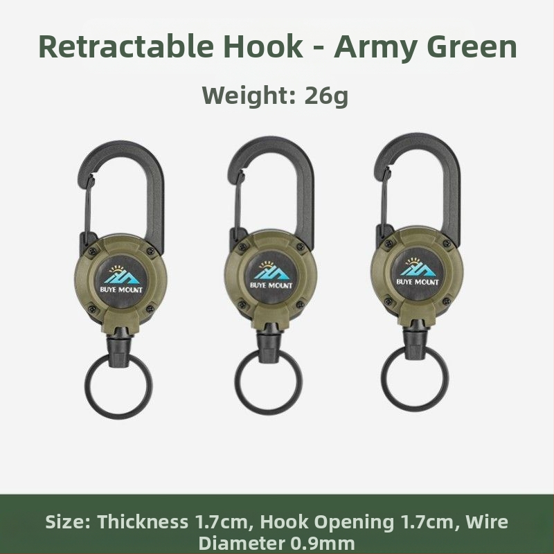 Välistingimustes kasutatav taktikaline sissetõmmatav pandlaga terasest traatköis multifunktsionaalne võtmehoidja, telkimiseks mõeldud tagasilöögivastane köis, sissetõmmatav