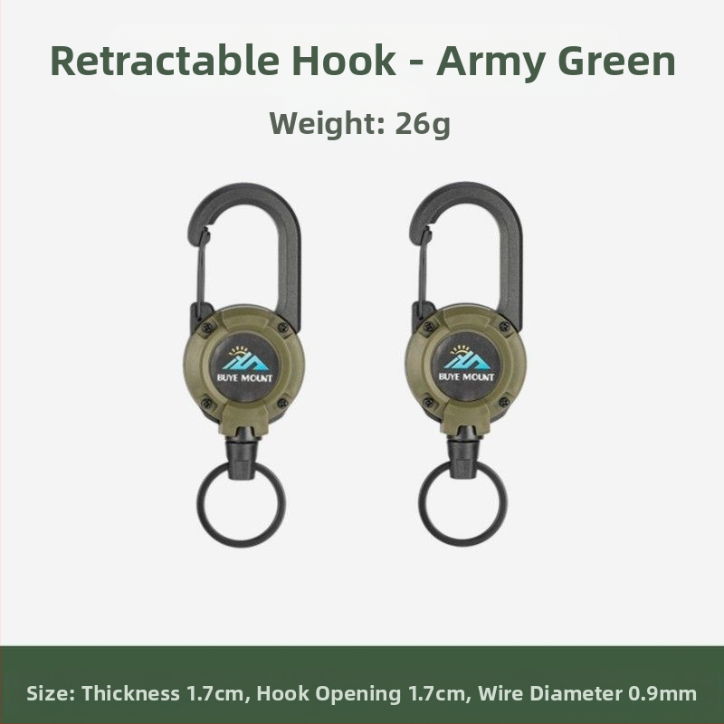 Välistingimustes kasutatav taktikaline sissetõmmatav pandlaga terasest traatköis multifunktsionaalne võtmehoidja, telkimiseks mõeldud tagasilöögivastane köis, sissetõmmatav