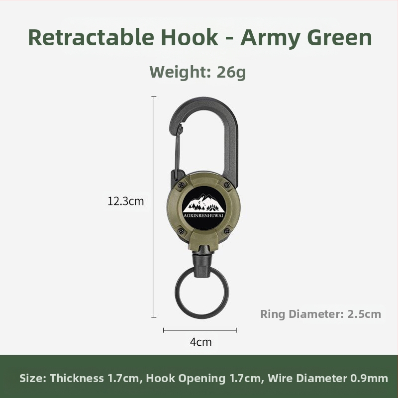 Välistingimustes kasutatav taktikaline sissetõmmatav pandlaga terasest traatköis multifunktsionaalne võtmehoidja, telkimiseks mõeldud tagasilöögivastane köis, sissetõmmatav