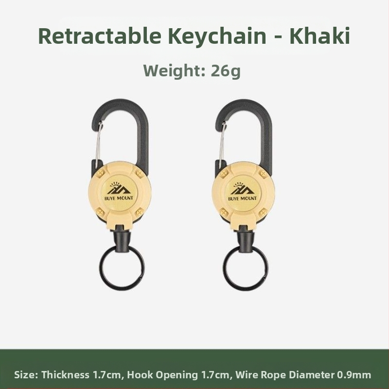 Välistingimustes kasutatav taktikaline sissetõmmatav pandlaga terasest traatköis multifunktsionaalne võtmehoidja, telkimiseks mõeldud tagasilöögivastane köis, sissetõmmatav