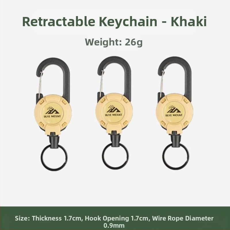 Välistingimustes kasutatav taktikaline sissetõmmatav pandlaga terasest traatköis multifunktsionaalne võtmehoidja, telkimiseks mõeldud tagasilöögivastane köis, sissetõmmatav