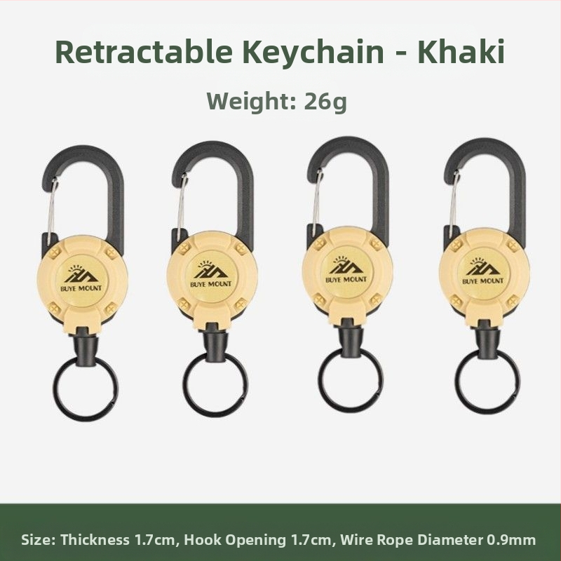 Välistingimustes kasutatav taktikaline sissetõmmatav pandlaga terasest traatköis multifunktsionaalne võtmehoidja, telkimiseks mõeldud tagasilöögivastane köis, sissetõmmatav