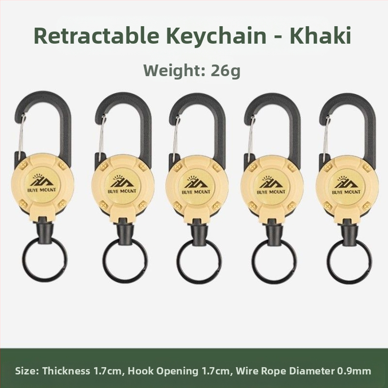 Välistingimustes kasutatav taktikaline sissetõmmatav pandlaga terasest traatköis multifunktsionaalne võtmehoidja, telkimiseks mõeldud tagasilöögivastane köis, sissetõmmatav