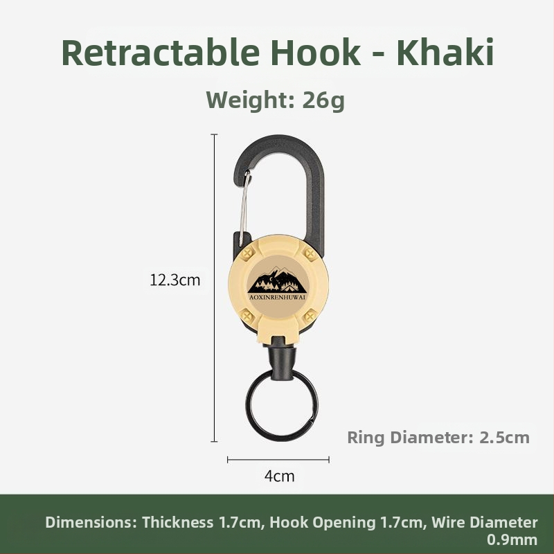 Välistingimustes kasutatav taktikaline sissetõmmatav pandlaga terasest traatköis multifunktsionaalne võtmehoidja, telkimiseks mõeldud tagasilöögivastane köis, sissetõmmatav