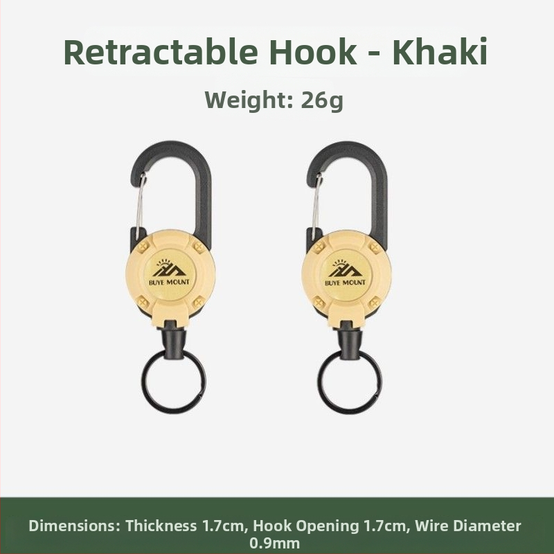 Välistingimustes kasutatav taktikaline sissetõmmatav pandlaga terasest traatköis multifunktsionaalne võtmehoidja, telkimiseks mõeldud tagasilöögivastane köis, sissetõmmatav