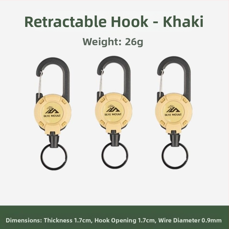 Välistingimustes kasutatav taktikaline sissetõmmatav pandlaga terasest traatköis multifunktsionaalne võtmehoidja, telkimiseks mõeldud tagasilöögivastane köis, sissetõmmatav