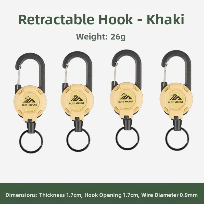 Välistingimustes kasutatav taktikaline sissetõmmatav pandlaga terasest traatköis multifunktsionaalne võtmehoidja, telkimiseks mõeldud tagasilöögivastane köis, sissetõmmatav