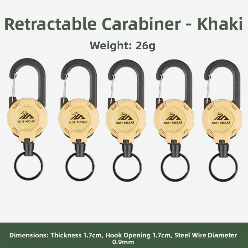 Välistingimustes kasutatav taktikaline sissetõmmatav pandlaga terasest traatköis multifunktsionaalne võtmehoidja, telkimiseks mõeldud tagasilöögivastane köis, sissetõmmatav