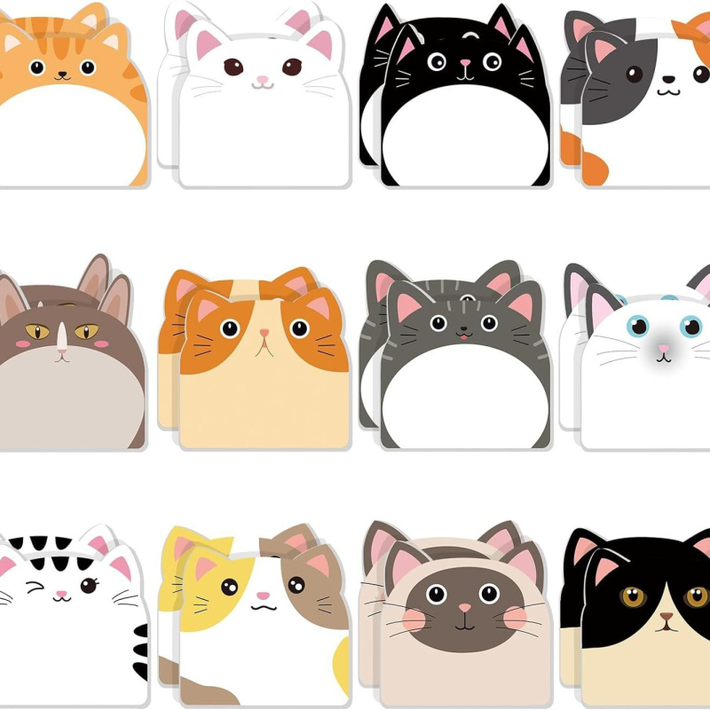 Pradinės mokyklos mokinių pasienio užrašų knygelė, animacinis mielas katinas, N kartų galima įklijuoti lipnius, tvirtus biuro mokymosi lipnius lapelius.