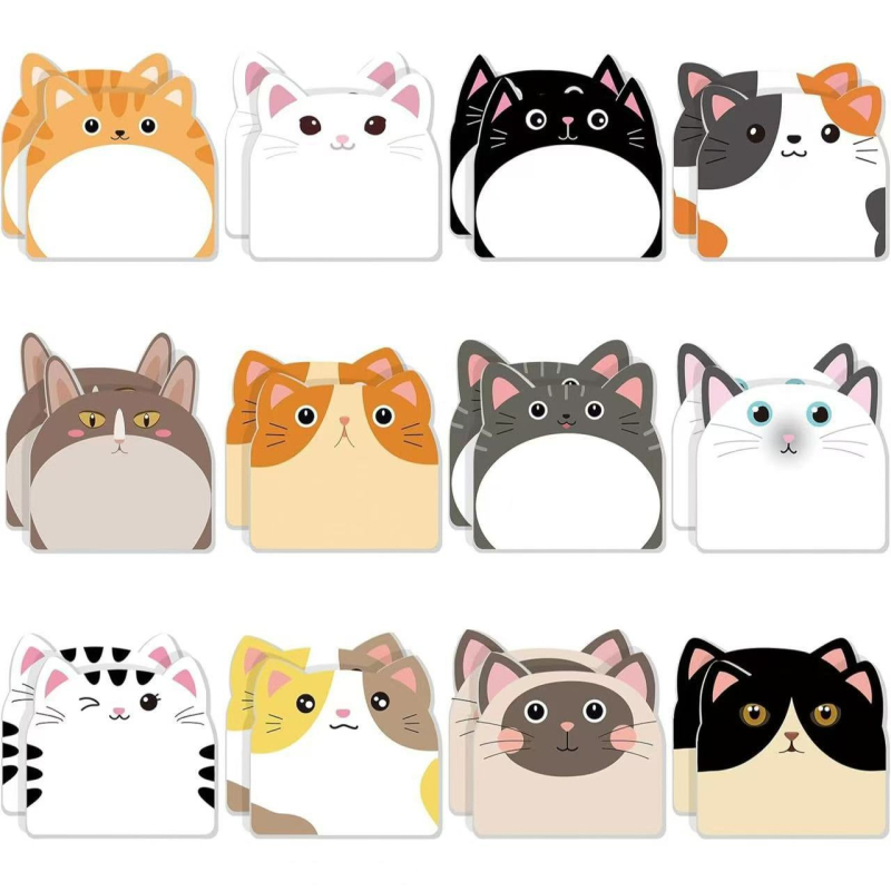 Pradinės mokyklos mokinių pasienio užrašų knygelė, animacinis mielas katinas, N kartų galima įklijuoti lipnius, tvirtus biuro mokymosi lipnius lapelius.