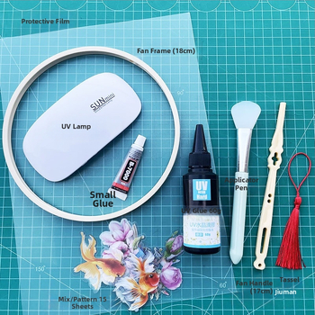 Κόλλα ανεμιστήρα καλούπι καλοκαιρινό ανεμιστήρα νερού koi χειροποίητο DIY αρχαίο στυλ δυναστεία Χαν στηρίγματα σκοποβολής ρέον νερό διαφανές υλικό