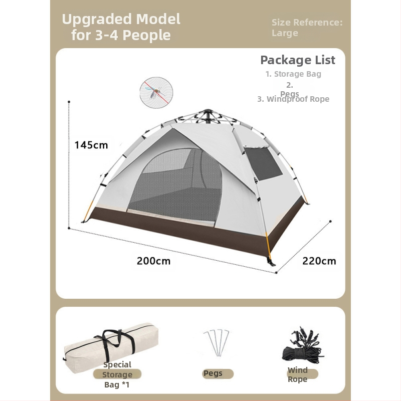 Gatava āra kempinga pilnībā automātiska ūdensnecaurlaidīga saules aizsardzība ātri atverama kempinga telts pret odiem pārnēsājama telts vairumtirdzniecībā