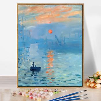 Moneti kuulus maal, vesiroos, päikesetõus, digitaalne õlimaal, isetegemine, käsitsi maalitud akrüülõlimaal, Van Goghi päevalill, piiriülene hulgimüük