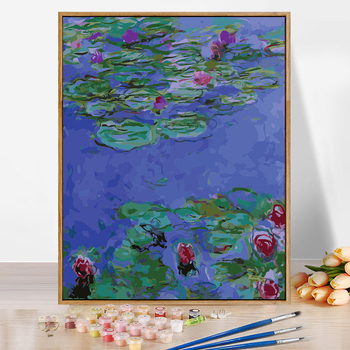 Moneti kuulus maal, vesiroos, päikesetõus, digitaalne õlimaal, isetegemine, käsitsi maalitud akrüülõlimaal, Van Goghi päevalill, piiriülene hulgimüük