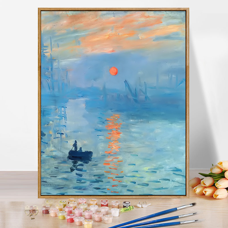 Moneti kuulus maal, vesiroos, päikesetõus, digitaalne õlimaal, isetegemine, käsitsi maalitud akrüülõlimaal, Van Goghi päevalill, piiriülene hulgimüük