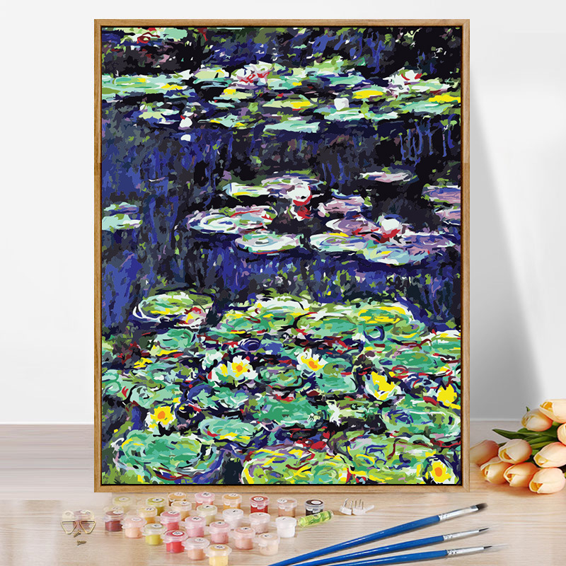 Moneti kuulus maal, vesiroos, päikesetõus, digitaalne õlimaal, isetegemine, käsitsi maalitud akrüülõlimaal, Van Goghi päevalill, piiriülene hulgimüük