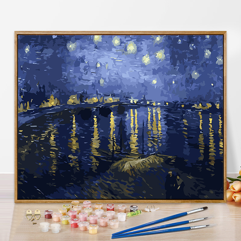 Moneti kuulus maal, vesiroos, päikesetõus, digitaalne õlimaal, isetegemine, käsitsi maalitud akrüülõlimaal, Van Goghi päevalill, piiriülene hulgimüük