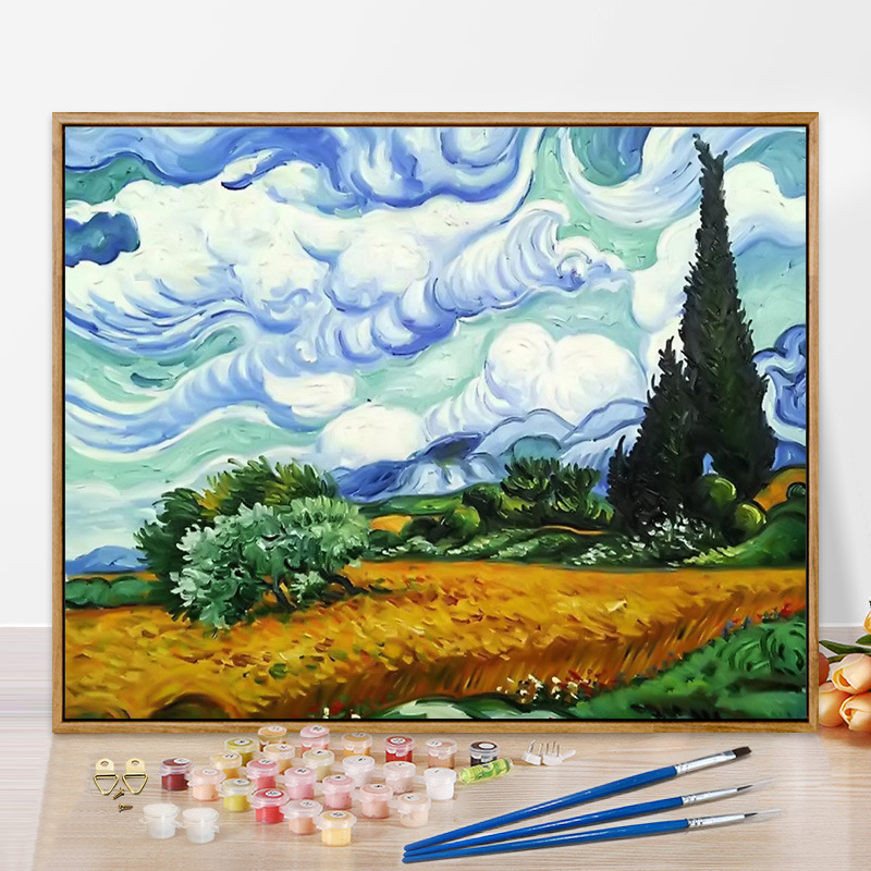 Moneti kuulus maal, vesiroos, päikesetõus, digitaalne õlimaal, isetegemine, käsitsi maalitud akrüülõlimaal, Van Goghi päevalill, piiriülene hulgimüük