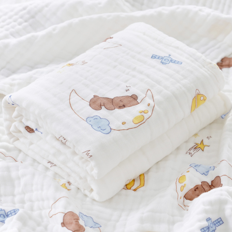 Kūdikio rankšluostis iš grynos medvilnės, didmeninė prekyba, grynos medvilnės keturių sluoksnių marlės naujagimio įvynioklis, vasarinis naujagimio reikmenys, vaikiška antklodė