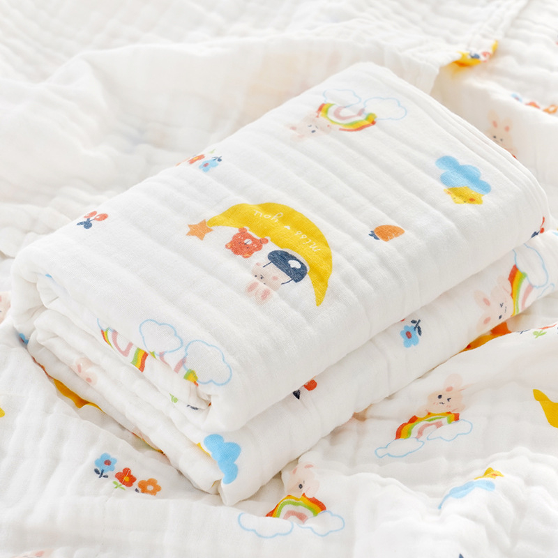 Kūdikio rankšluostis iš grynos medvilnės, didmeninė prekyba, grynos medvilnės keturių sluoksnių marlės naujagimio įvynioklis, vasarinis naujagimio reikmenys, vaikiška antklodė
