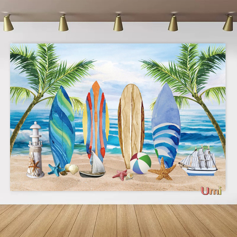 Vasaros paplūdimio gobeleno fonas, audinys, tropinis, pajūrio, gėlė, Aloha, Havajai, vandenynas, banglentė, šventinis, vakarėlis