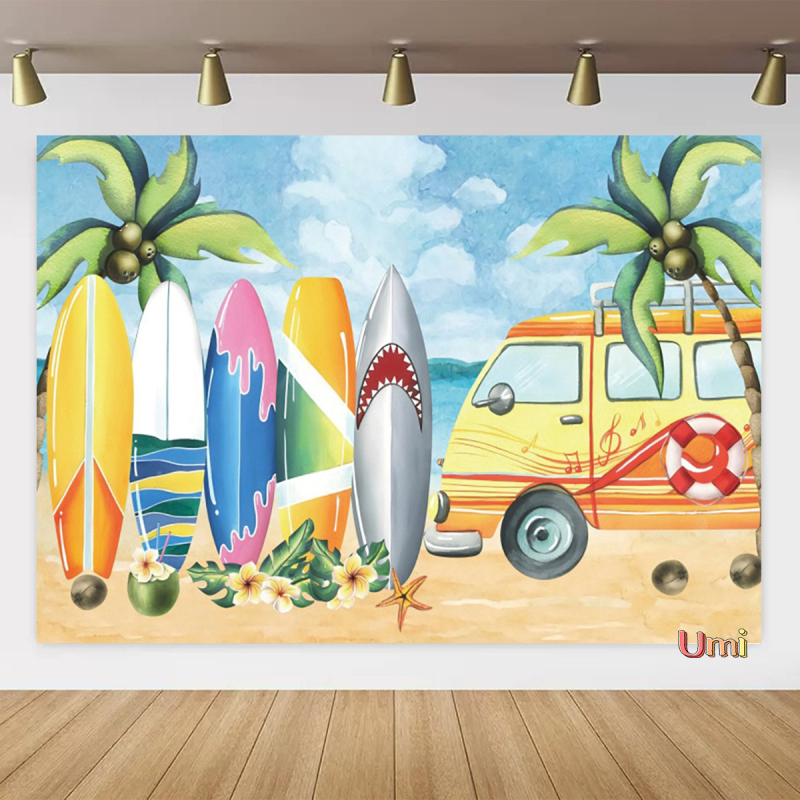 Vasaros paplūdimio gobeleno fonas, audinys, tropinis, pajūrio, gėlė, Aloha, Havajai, vandenynas, banglentė, šventinis, vakarėlis